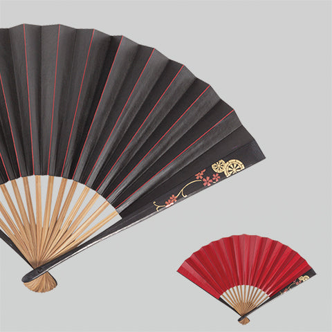 Japanese gold leaf ,Persimmon tannin side lacquer fan, Goshoguruma cherry blossom design (7")