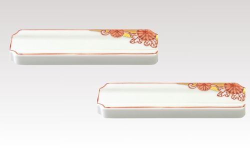 A pair of Cutlery rest: Golden Chinese flowers (red)