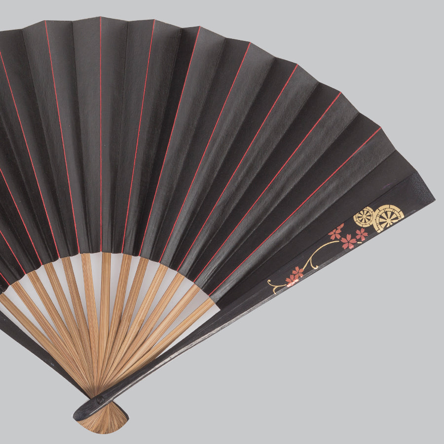 Japanese gold leaf ,Persimmon tannin side lacquer fan, Goshoguruma cherry blossom design (7")