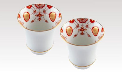 A pair of Sake glass (rim curving outward), Yoraku pattern (red)