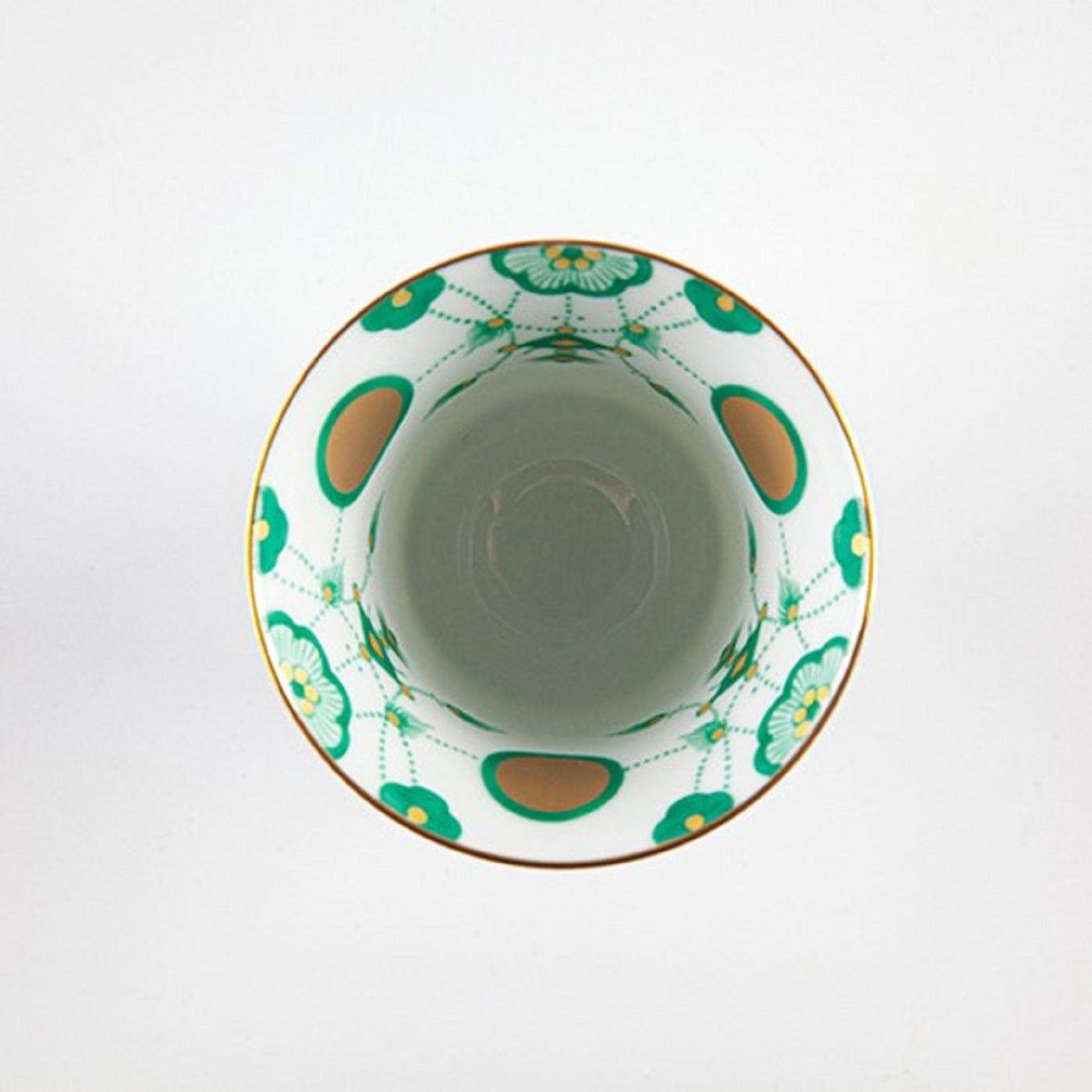 Sake glass (rim curving outward), Yoraku pattern (green)（1 set of 2 pieces）