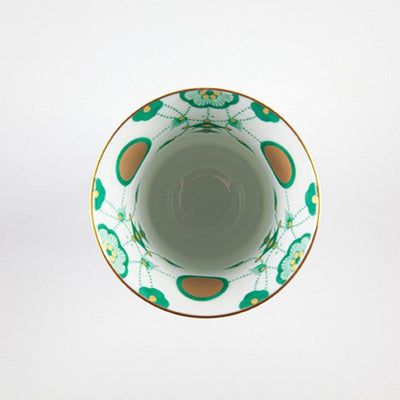 Sake glass (rim curving outward), Yoraku pattern (green)（1 set of 2 pieces）