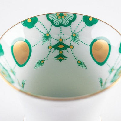 Sake glass (rim curving outward), Yoraku pattern (green)（1 set of 2 pieces）