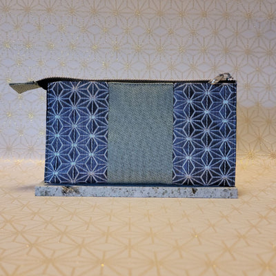 [Hemp Leaf Pattern] Celadon Edging × Asagiri Tote Bag 3-Piece Set (Tote Bag, Wallet, Coin Purse)Blue