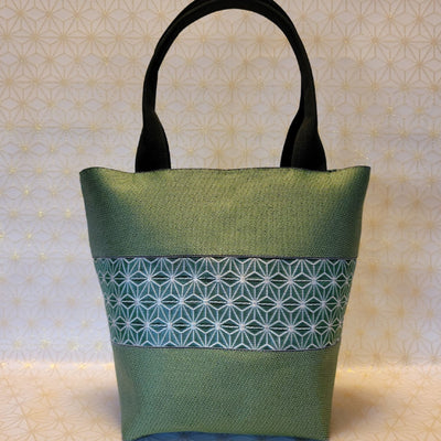 [Hemp Leaf Pattern] Mugwort Edging × Asagiri Tote Bag 3-Piece Set (Tote Bag, Wallet, Coin Purse)Green