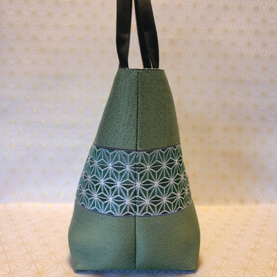 [Hemp Leaf Pattern] Mugwort Edging × Asagiri Tote Bag 3-Piece Set (Tote Bag, Wallet, Coin Purse)Green