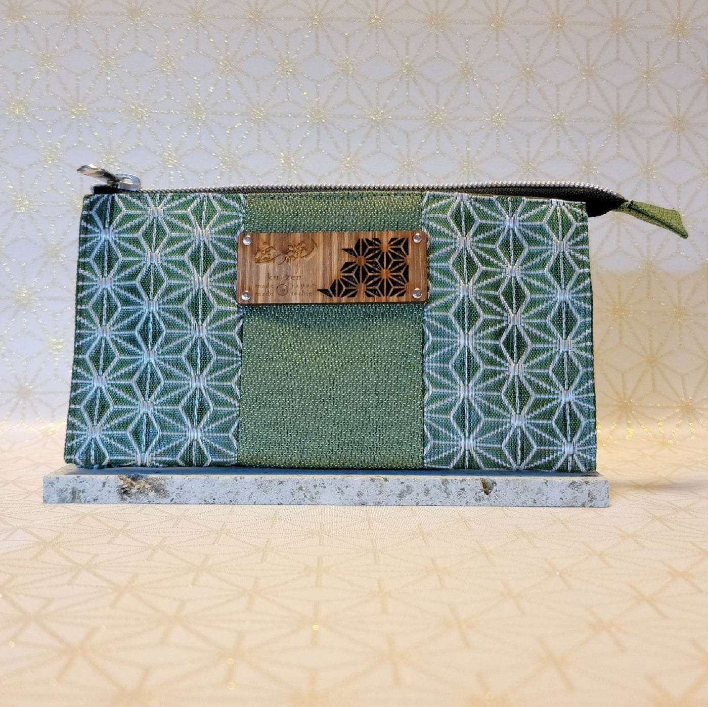 [Hemp Leaf Pattern] Mugwort Edging × Asagiri Tote Bag 3-Piece Set (Tote Bag, Wallet, Coin Purse)Green