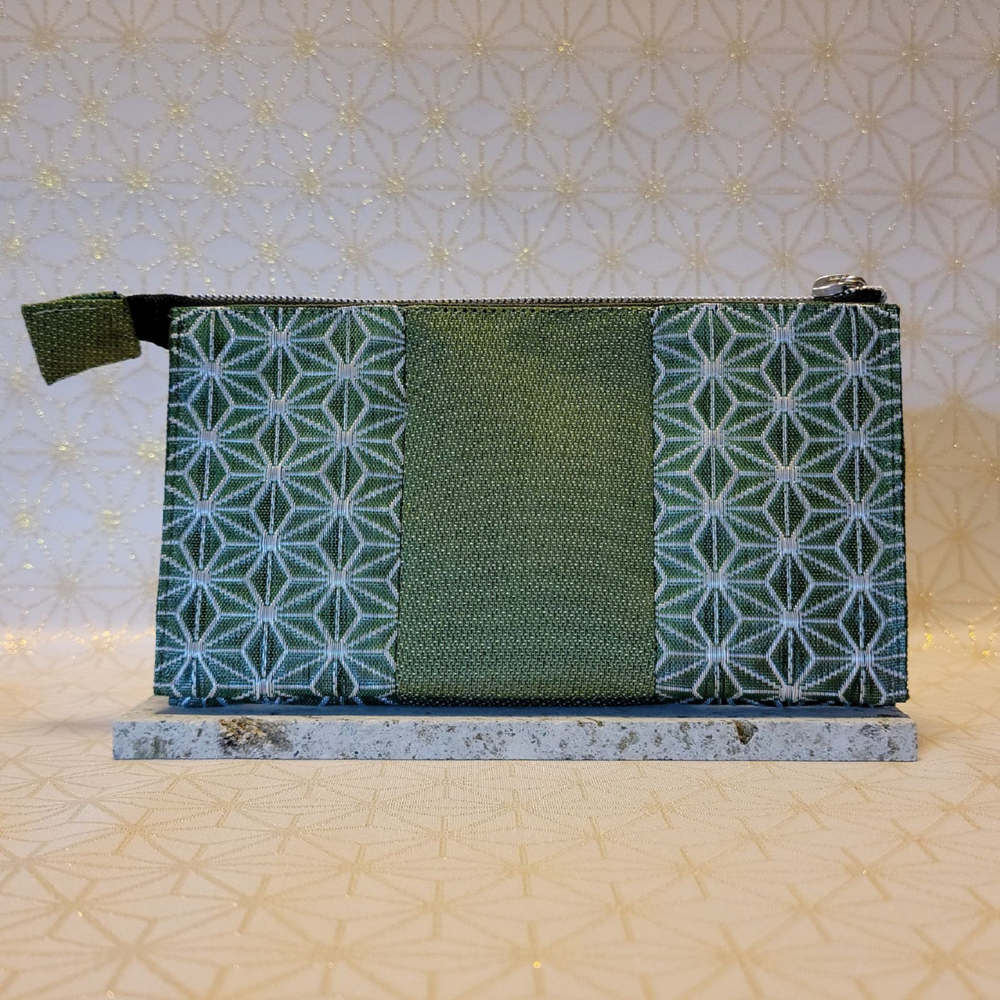 [Hemp Leaf Pattern] Mugwort Edging × Asagiri Tote Bag 3-Piece Set (Tote Bag, Wallet, Coin Purse)Green