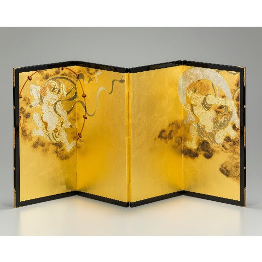 Four-paneled small folding screen Fujin-Raijin-zu（H456）