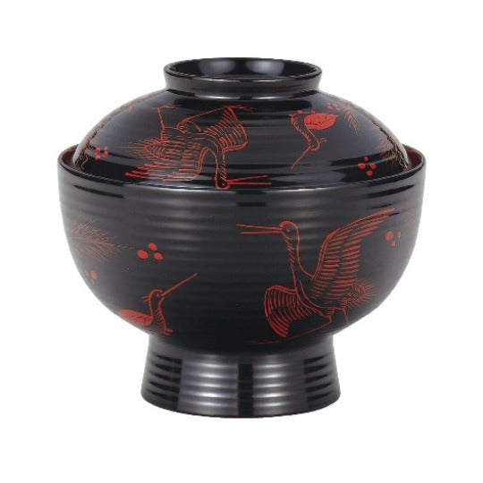 Zoni bowl, flat-grain black and vermilion lacquering