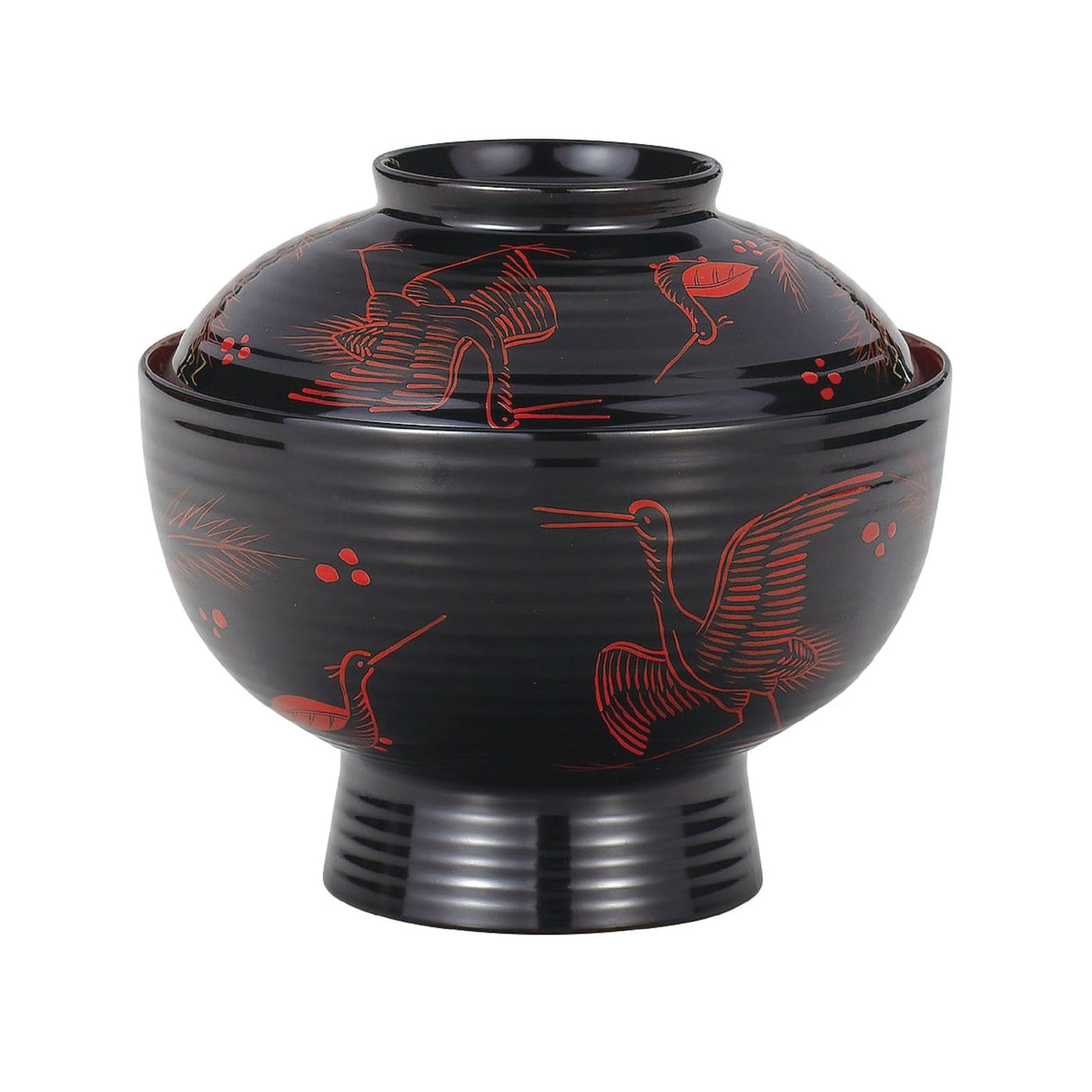 Zoni bowl, flat-grain black and vermilion lacquering