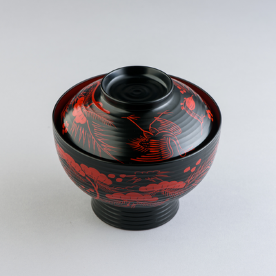 Zoni bowl, flat-grain black and vermilion lacquering