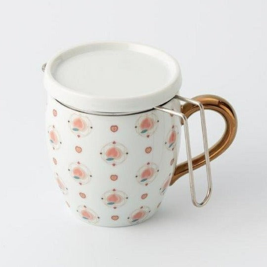 Mug: fruit (peach) (with lid and stainless steel tea strainer)