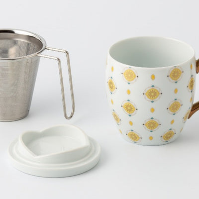 Mug: Fruit (lemon)( with lid and stainless steel tea strainer)