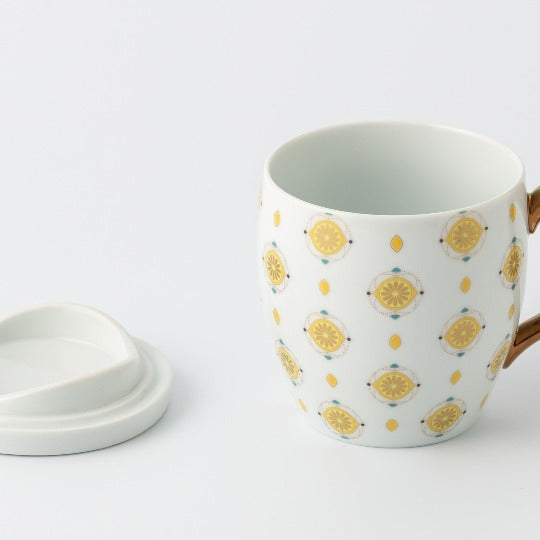 Mug: Fruit (lemon)( with lid and stainless steel tea strainer)