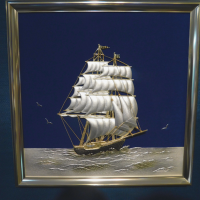 Pure silver framed Sailing ship 8