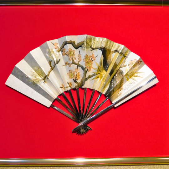 Pure silver framed Fan Pine,bamboo,plum 7