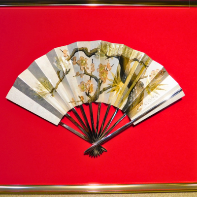 Pure silver framed Fan Pine,bamboo,plum 7